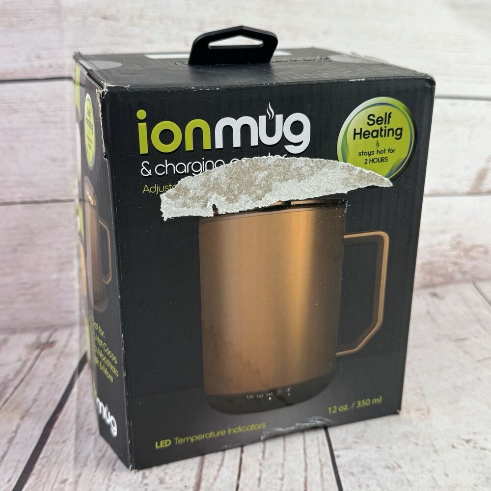 IonMug Self Heating Coffee Mug With Charging Coaster Bronze 12 Oz Open Box